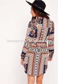 Floral printed women long sleeve one piece hippie casual dress