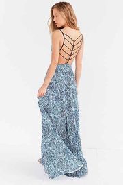 women chiffon spaghetti strap maxi dress with back tie net