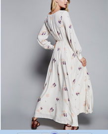 Long sleeve floral printed sexy muslim woman long night dress