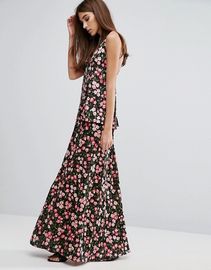 Cherry Blossom Printed Cross Back Maxi Dress