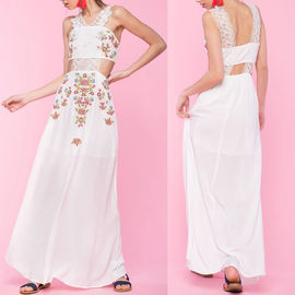New design white embroidered flowers cut out long dresses
