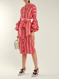 2018 Women Clothes Gathered Bell Sleeves Striped Midi Design Fashion Dresses For Women 2018