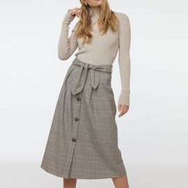 Kadınlar için yüksek belli Tartan Midi ekose etek